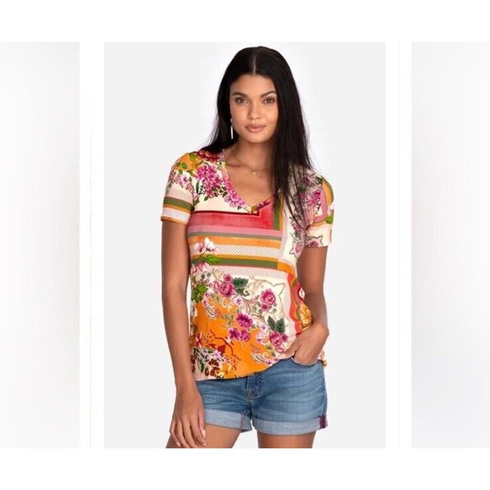 Johnny Was Multicolor Floral Short Sleeve Tee